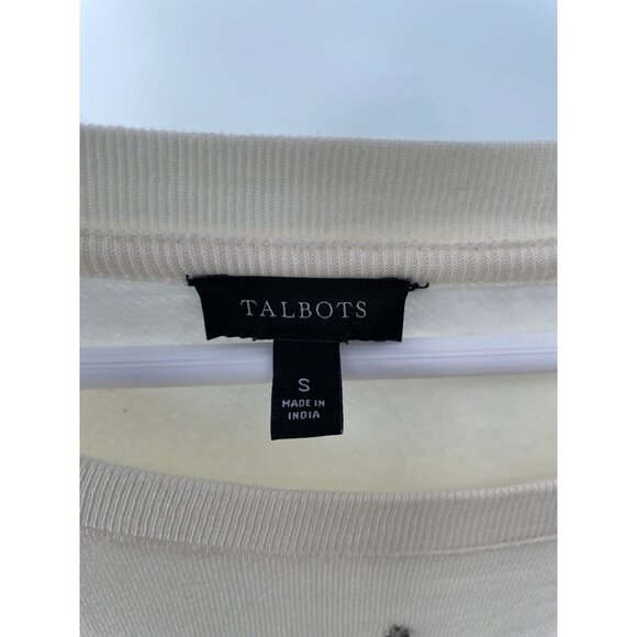 Talbots Embroidered Snowflake Crewneck Sweatshirt Women Small Ivory Cotton Blend - Picture 4 of 8